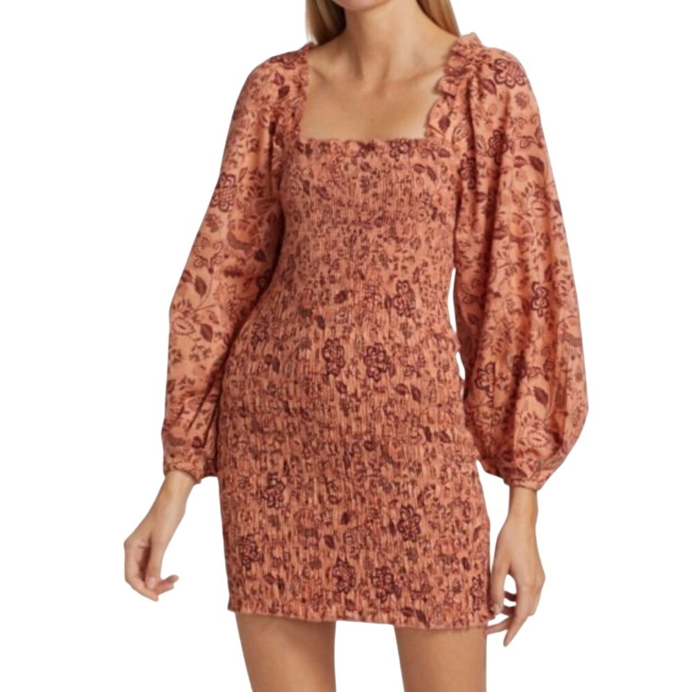 Free PeopleSmock It to Me Long Sleeve Minidress‎ in apricot combo